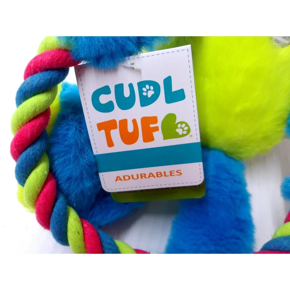 Cudl Tuff Adurables Magic Unicorn Dog Toy Blue Lime Green Plush Rope Ring #26470